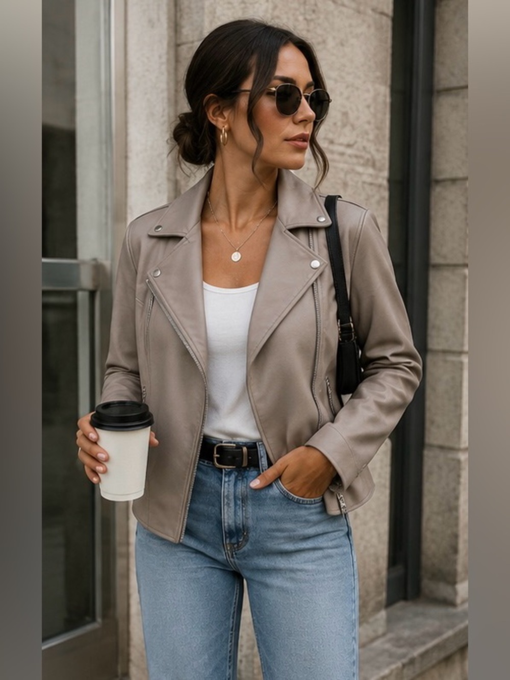 Women's‎ Beige Leather Jacket